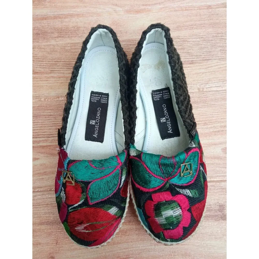Angel Lozano Mexico Women’s Shoes Flats Floral Embroidered Size 6